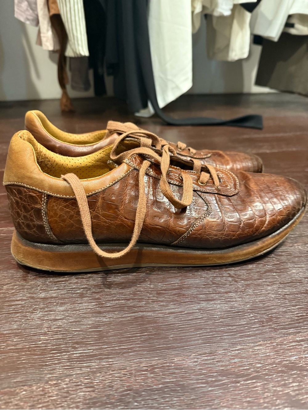 Mezlan Brown Croc-Embossed Leather Sneakers - Picture 1 of 3